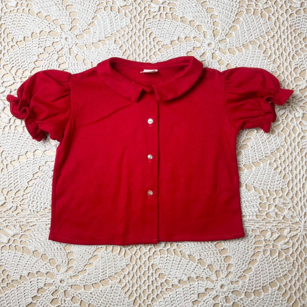 Vintage 1970s Trimfit Girls 4t Red Classic Peter Pan Collared Layering Blouse